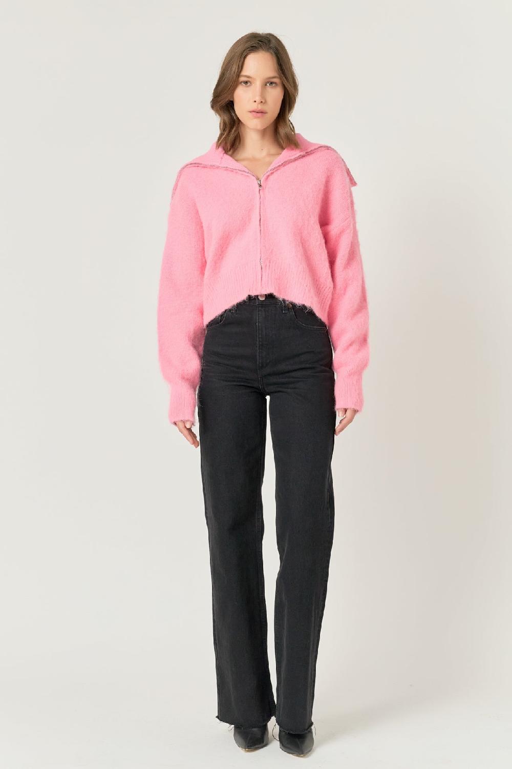 endless rose Oversize Collar Knit Jacket PINK