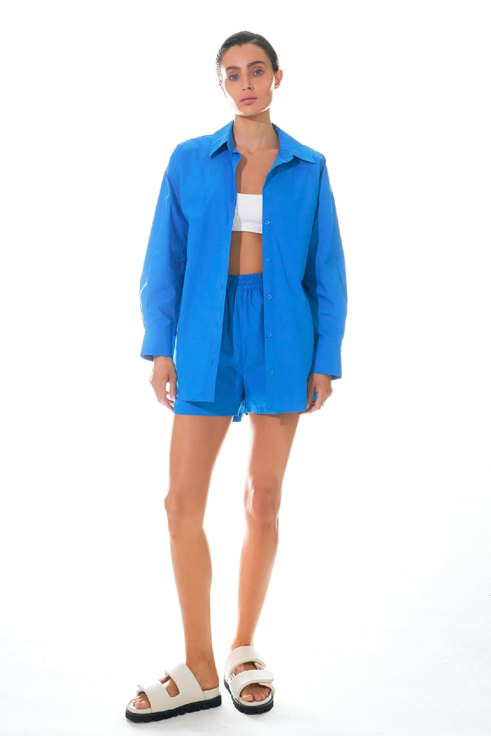 Endless Rose Oversize Collared Shirt BLUE