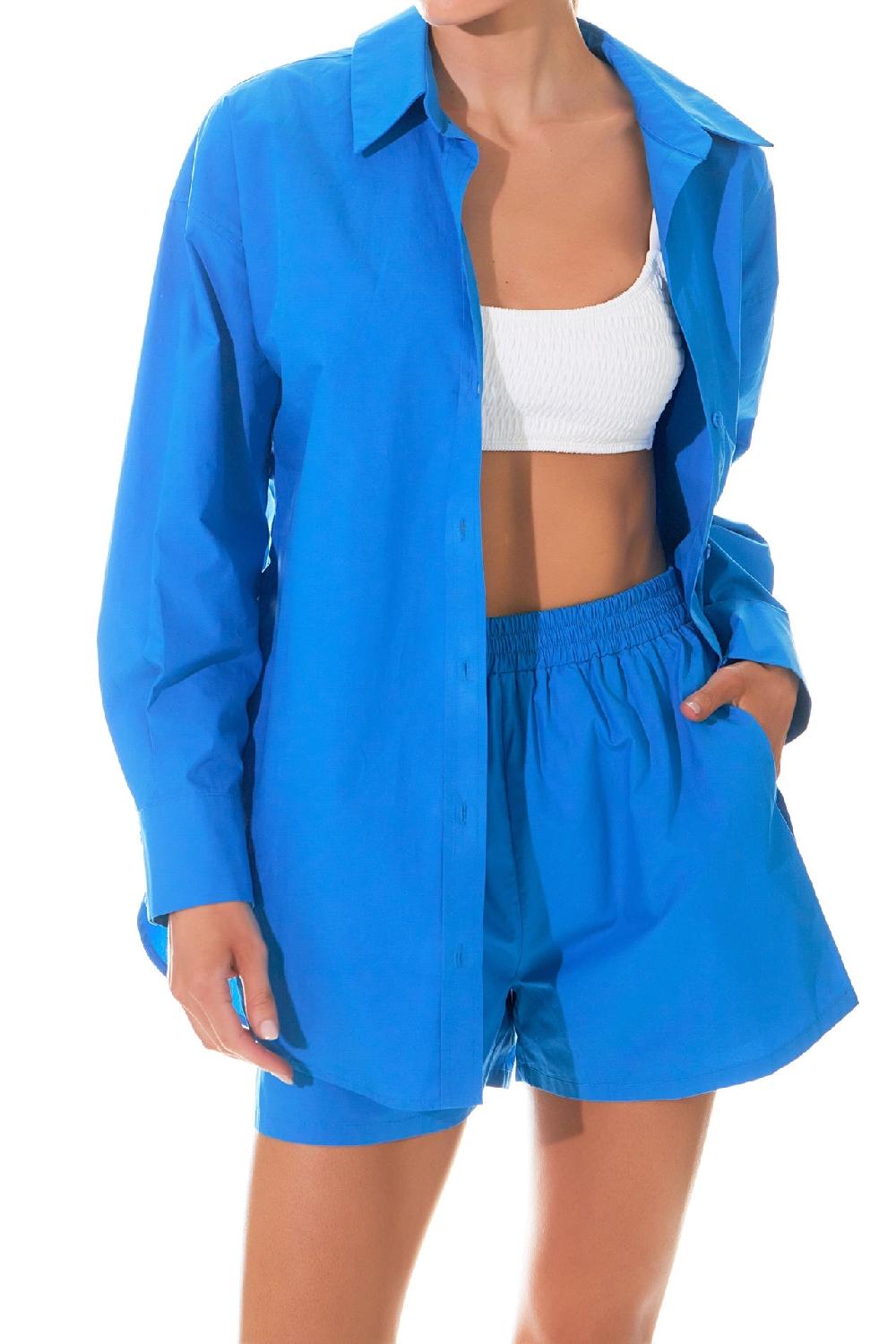 Endless Rose Oversize Collared Shirt BLUE