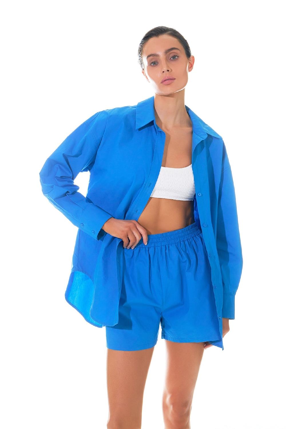 endless rose Oversize Collared Shirt BLUE