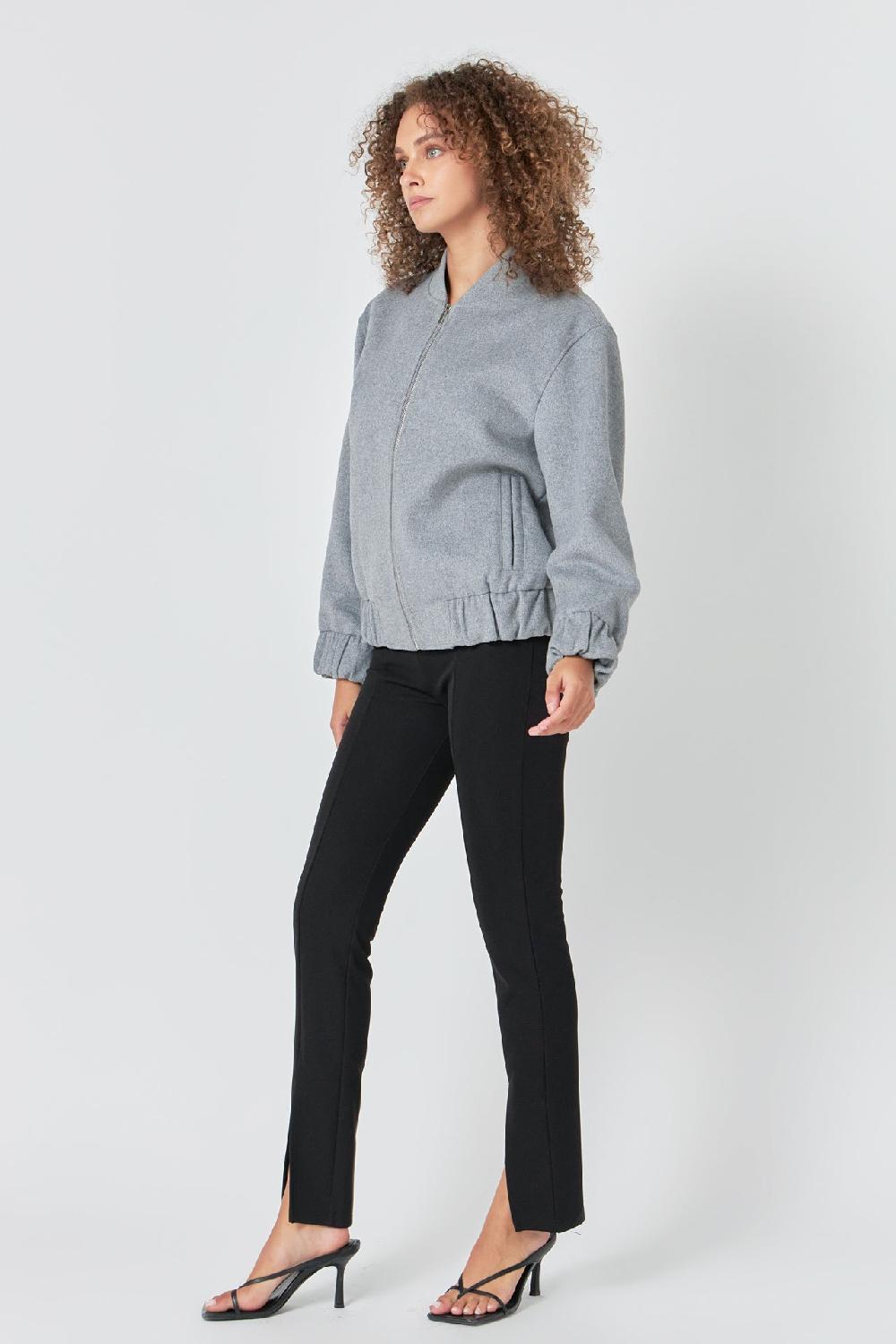 Endless Rose Oversize Felt Varsity Bomber GREY