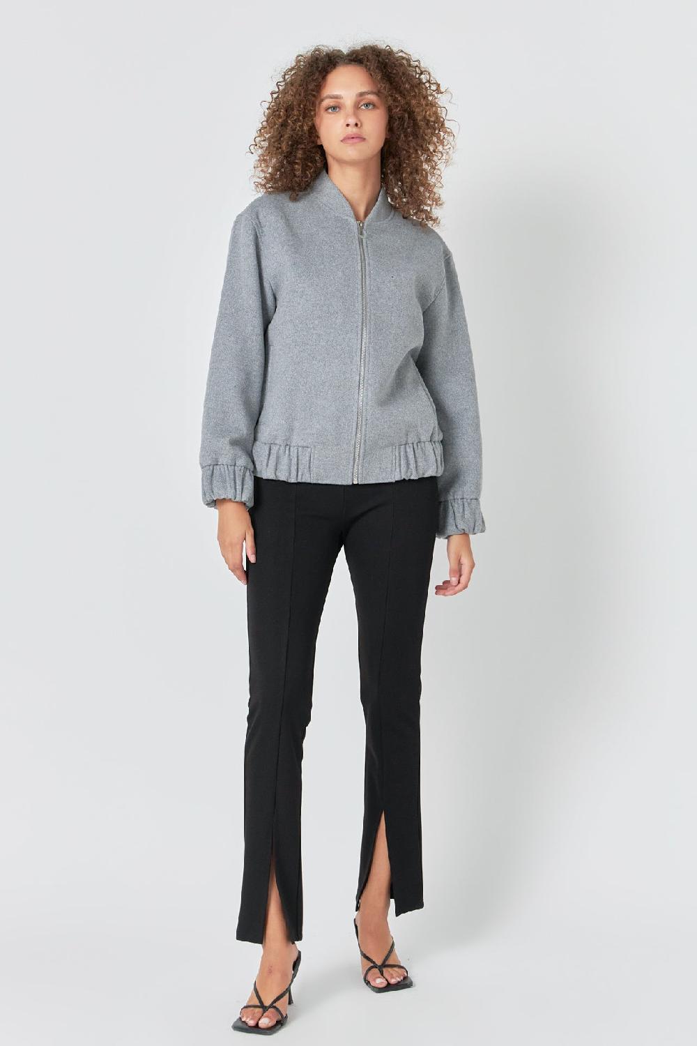 endless rose Oversize Felt Varsity Bomber GREY