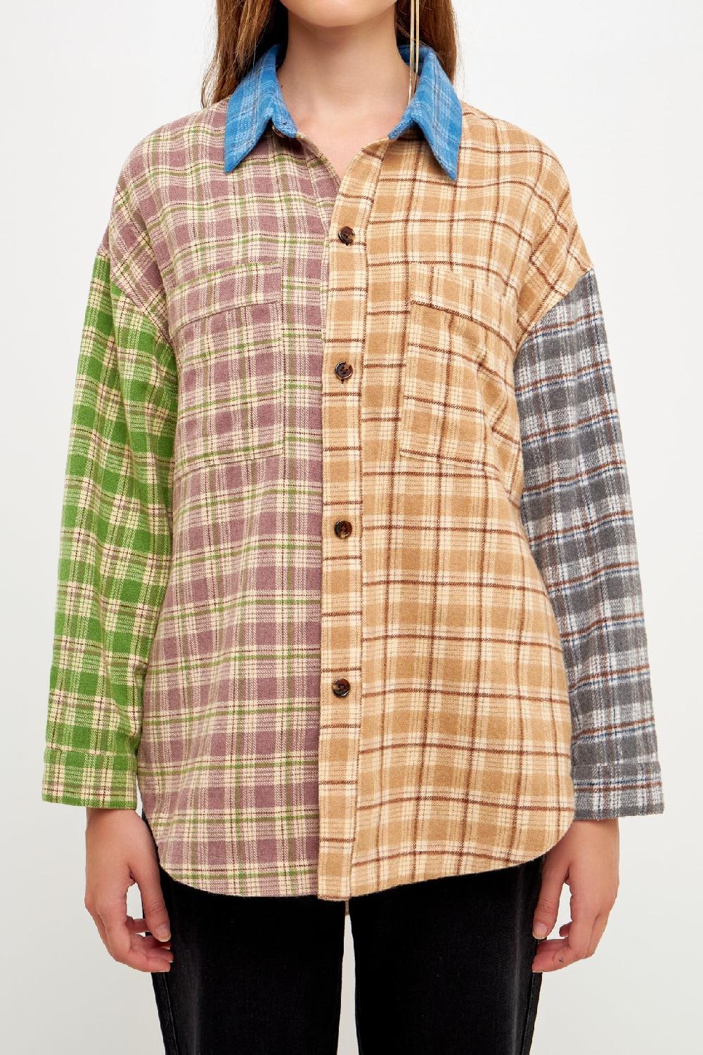 Endless Rose Oversize Plaid Colorblock Shirt MULTI