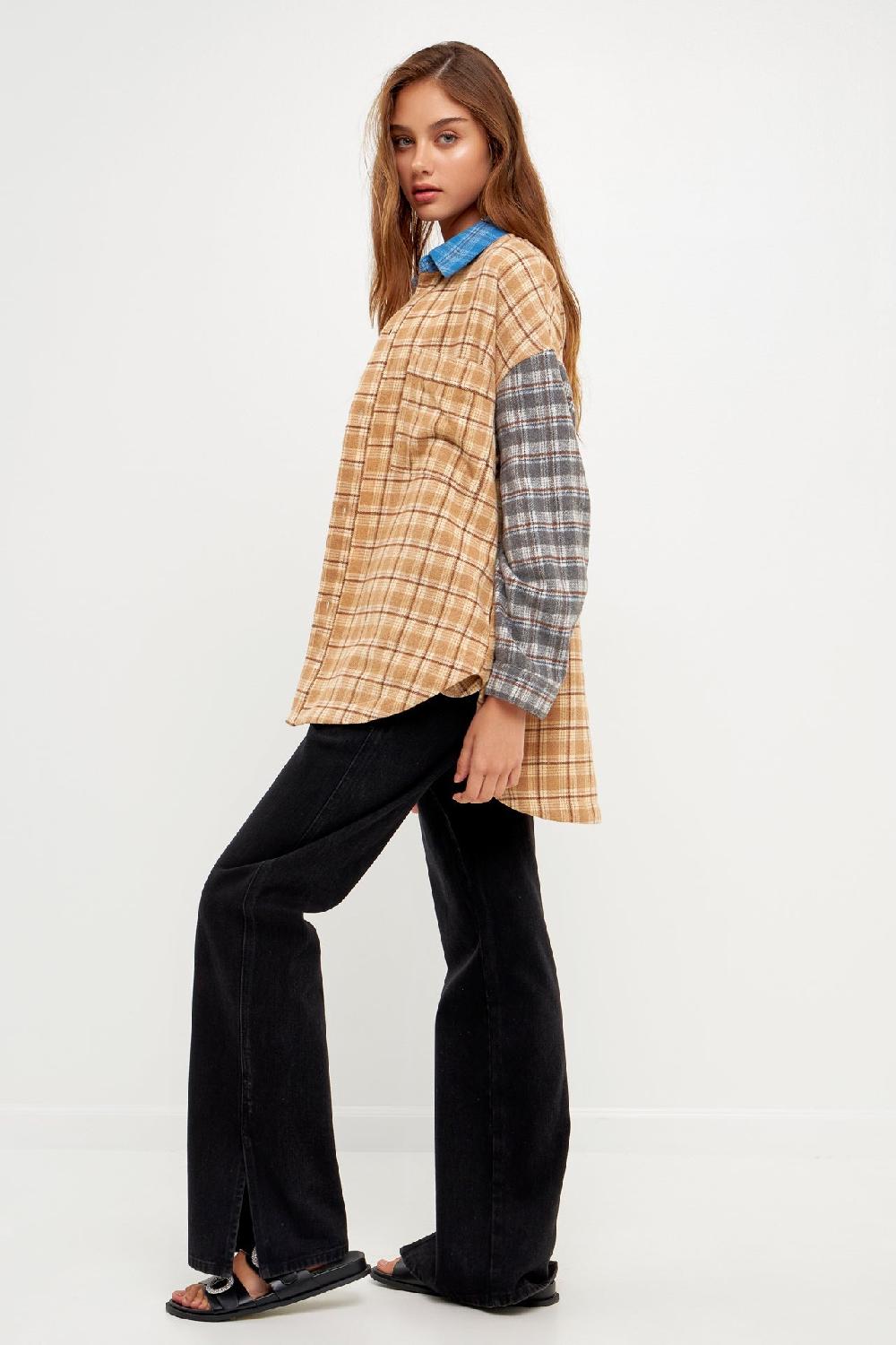 Endless Rose Oversize Plaid Colorblock Shirt MULTI