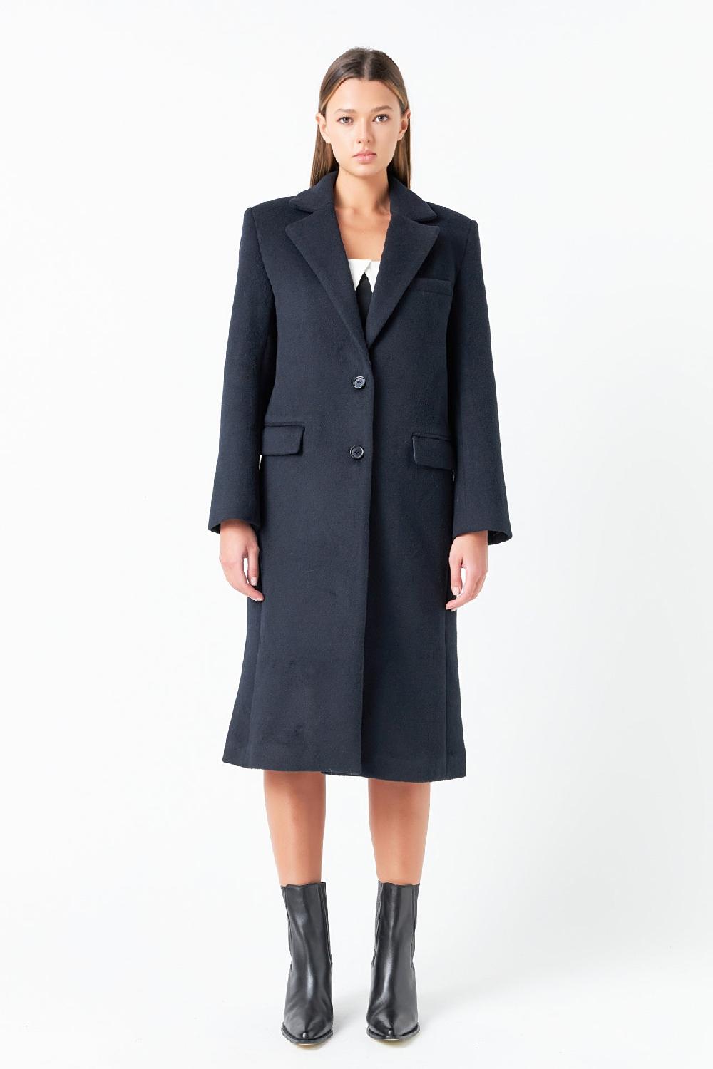 endless rose Oversize Wool Trench Coat NAVY