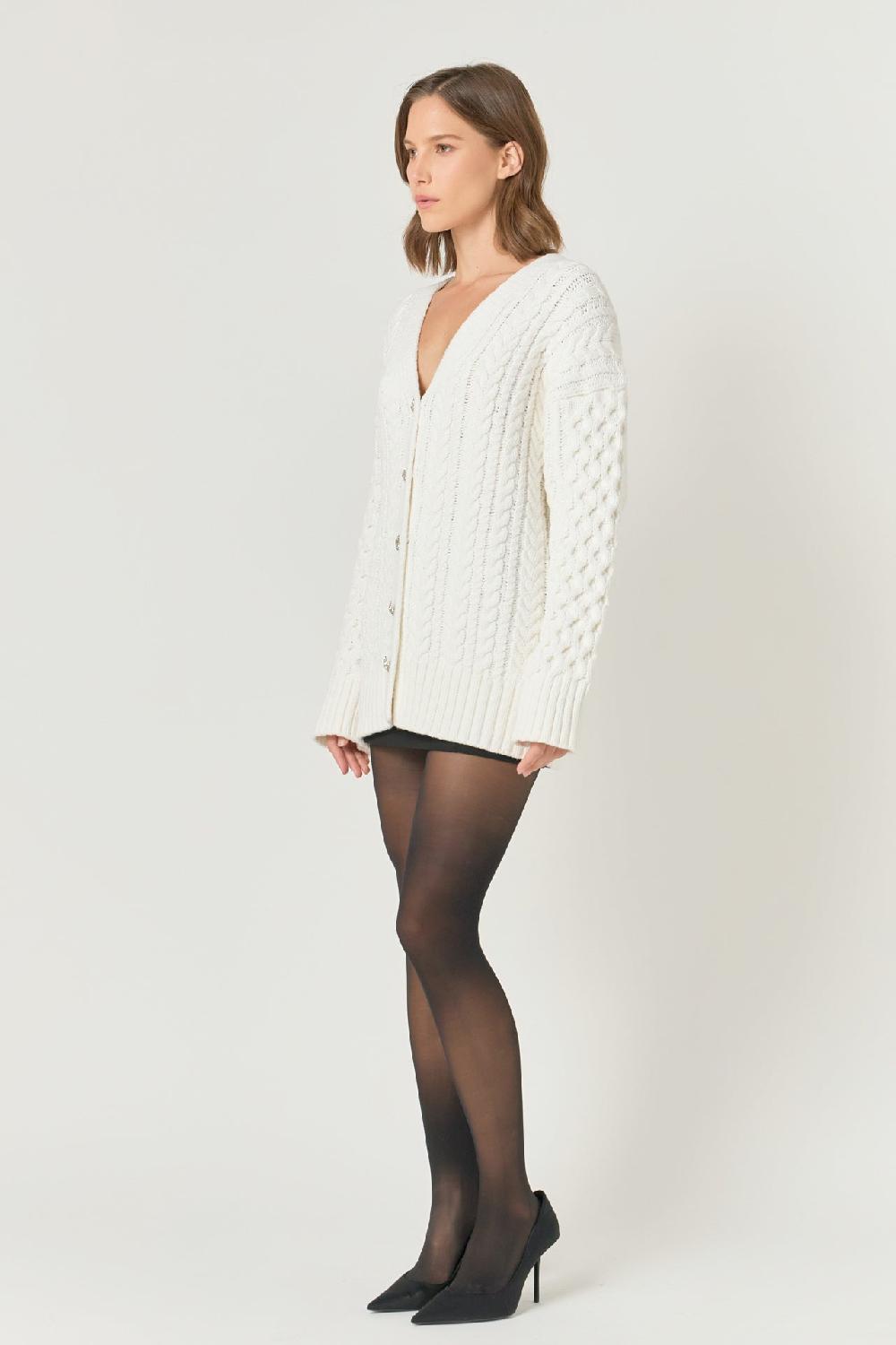 Endless Rose Oversized Cable Knit Cardigan IVORY