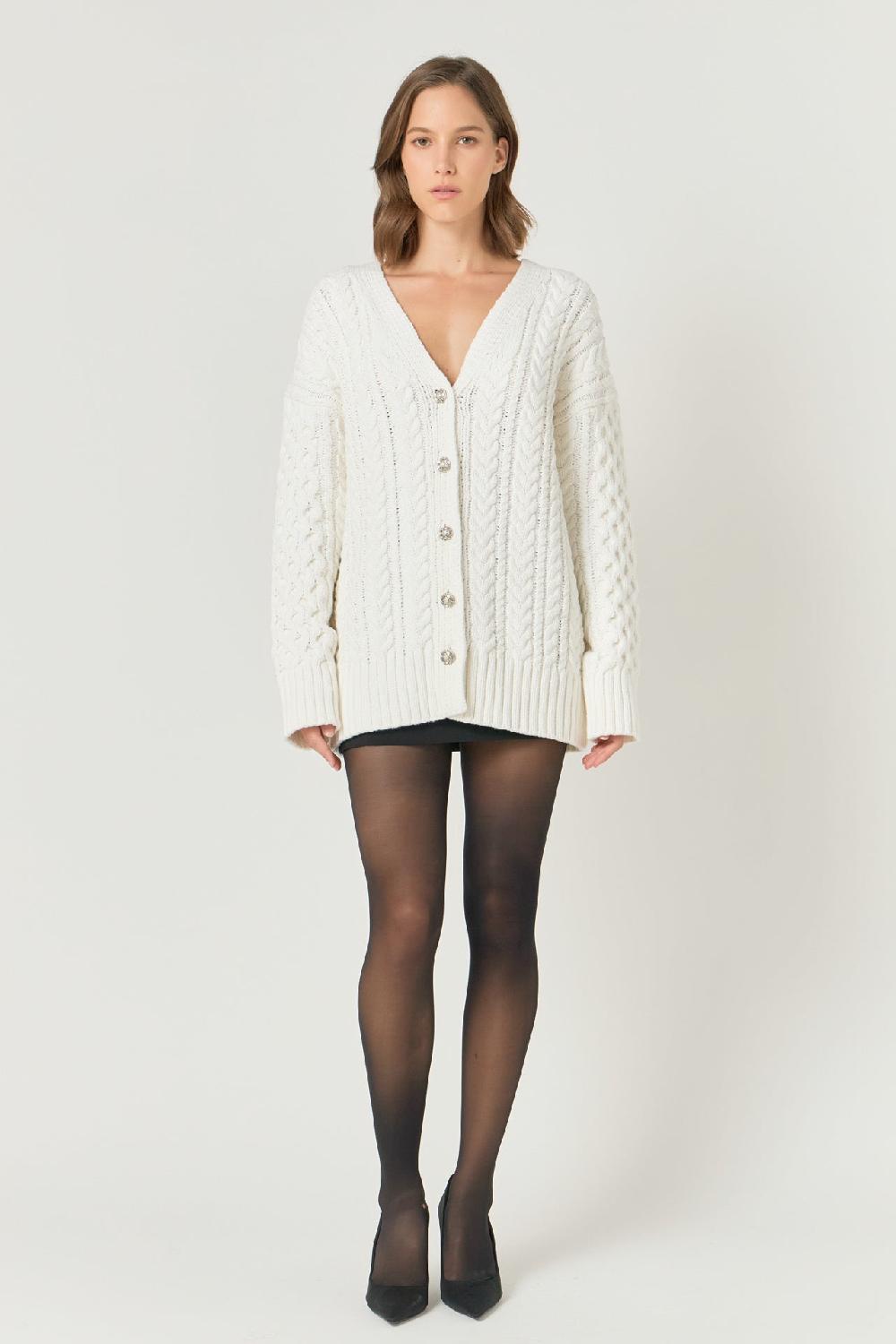 endless rose Oversized Cable Knit Cardigan IVORY
