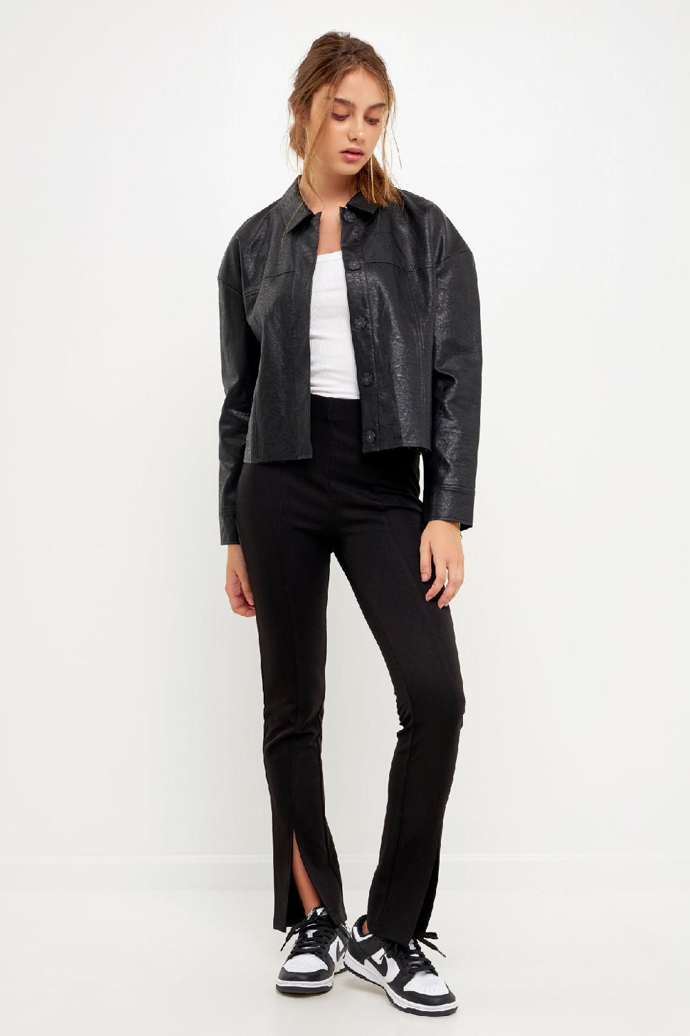 Endless Rose Oversized Faux Leather Jacket BLACK