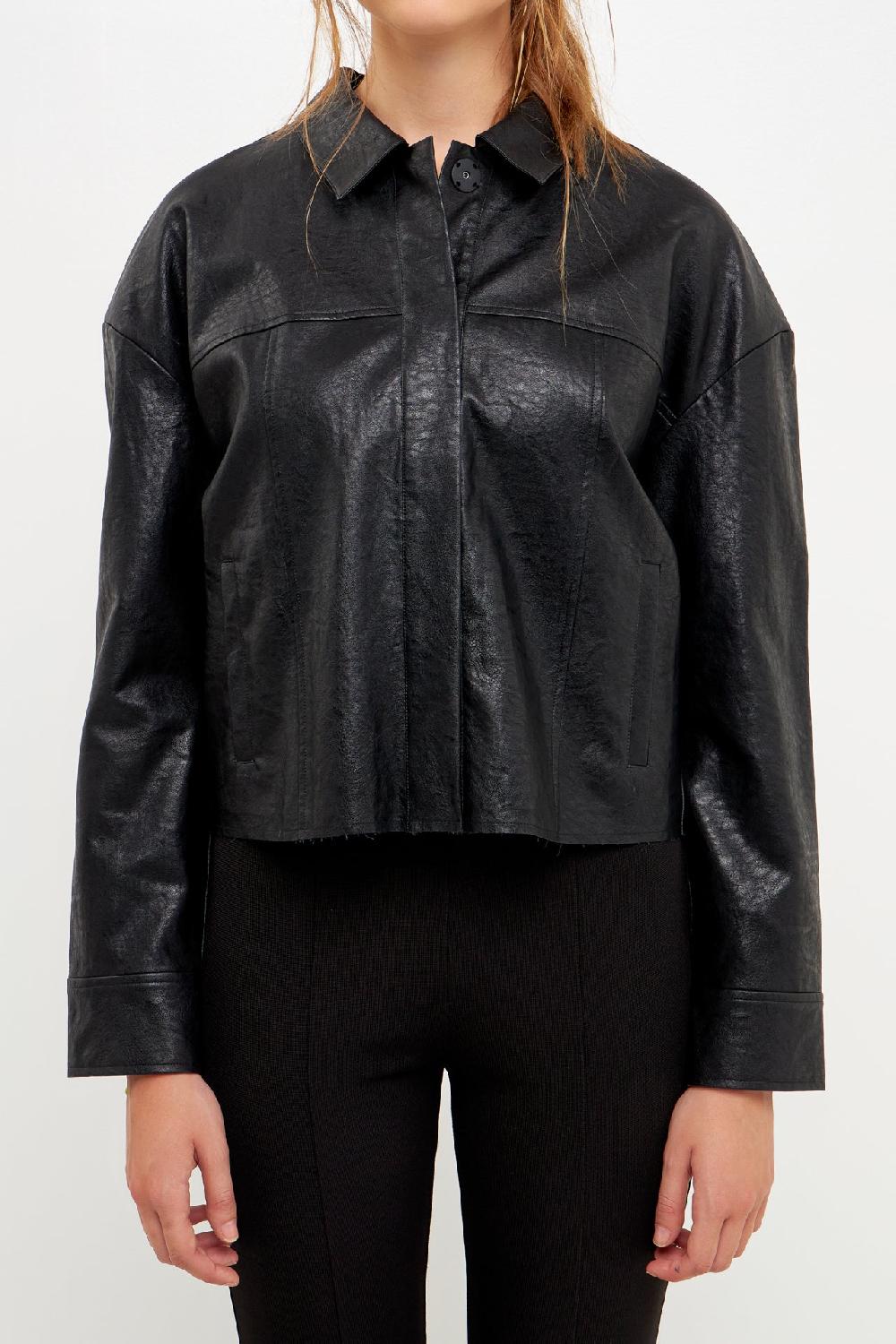 Endless Rose Oversized Faux Leather Jacket BLACK