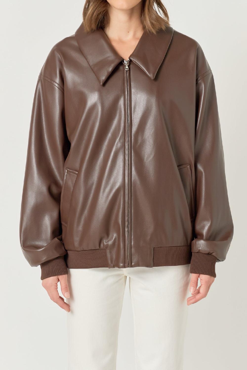 Endless Rose Oversized Faux Leather Jacket BROWN