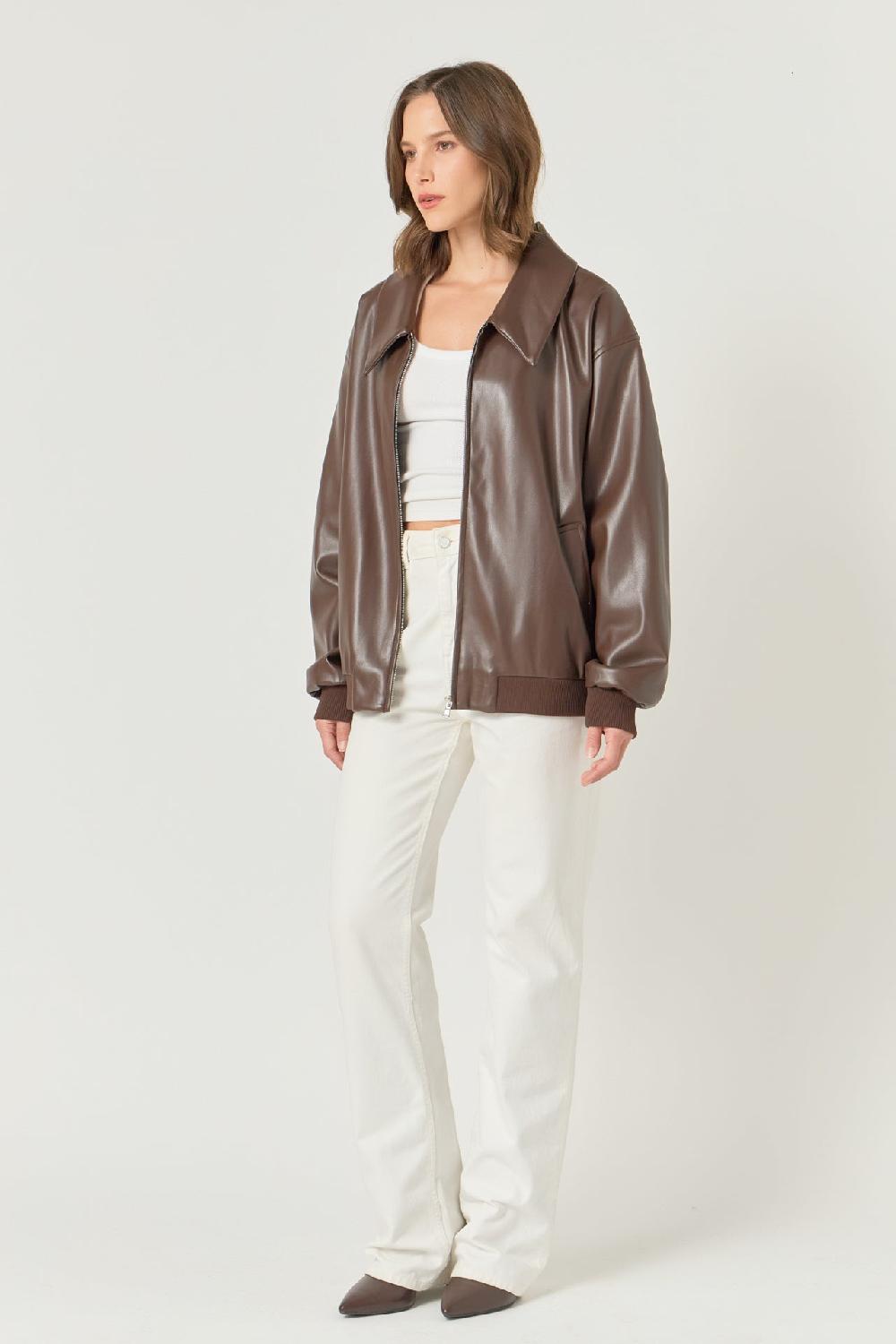 Endless Rose Oversized Faux Leather Jacket BROWN