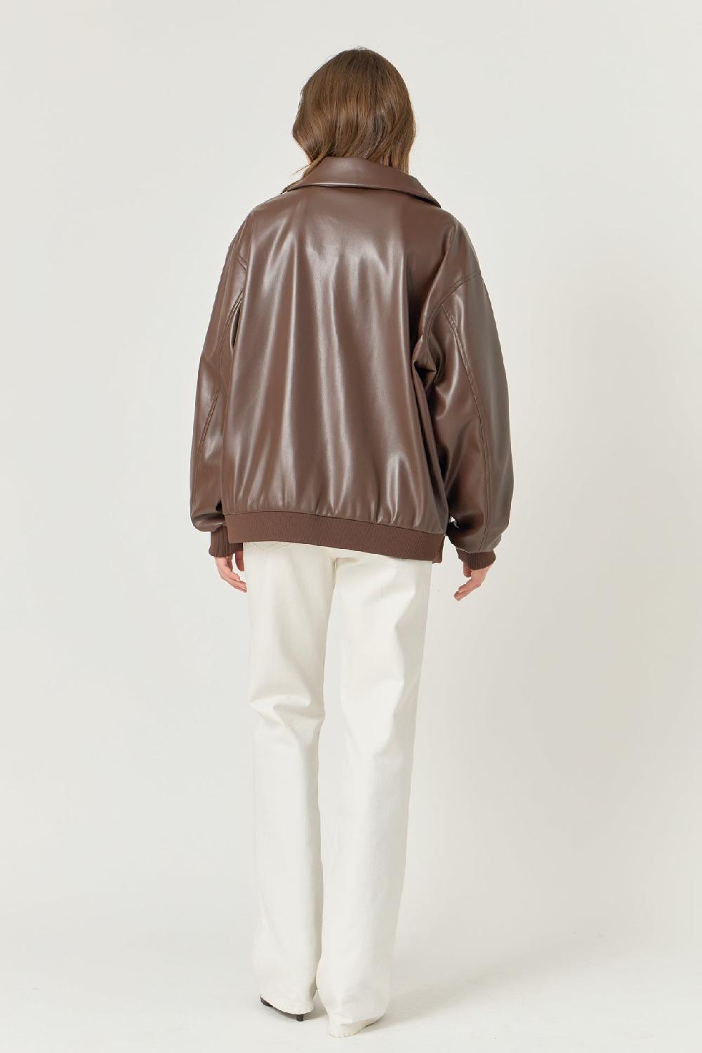 Endless Rose Oversized Faux Leather Jacket BROWN