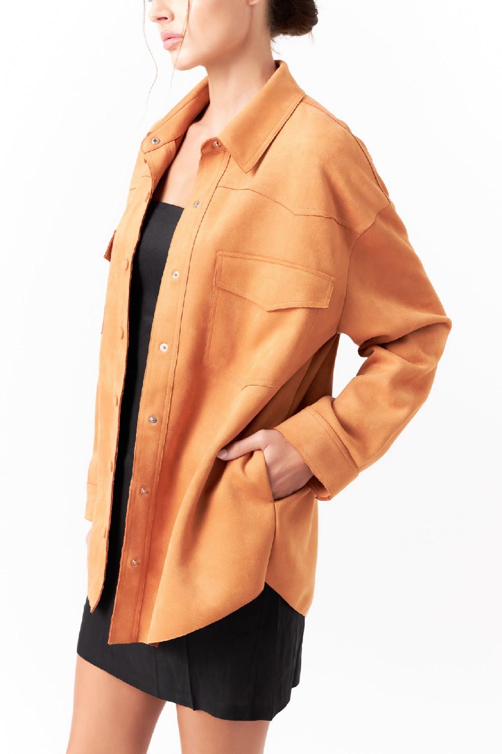 Endless Rose Oversized Faux Suede Shirt BROWN