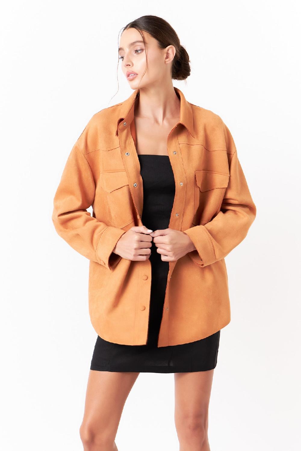 endless rose Oversized Faux Suede Shirt BROWN