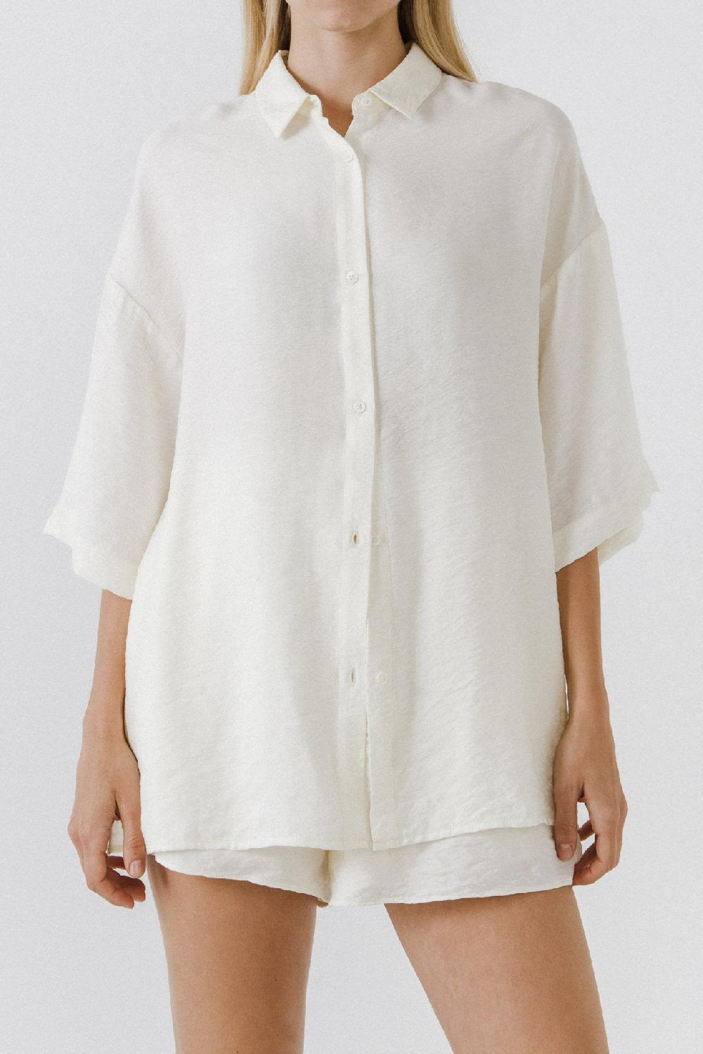 Endless Rose Oversized Linen Button Up Shirt CREAM