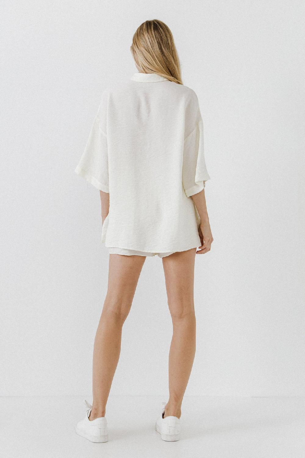 Endless Rose Oversized Linen Button Up Shirt CREAM