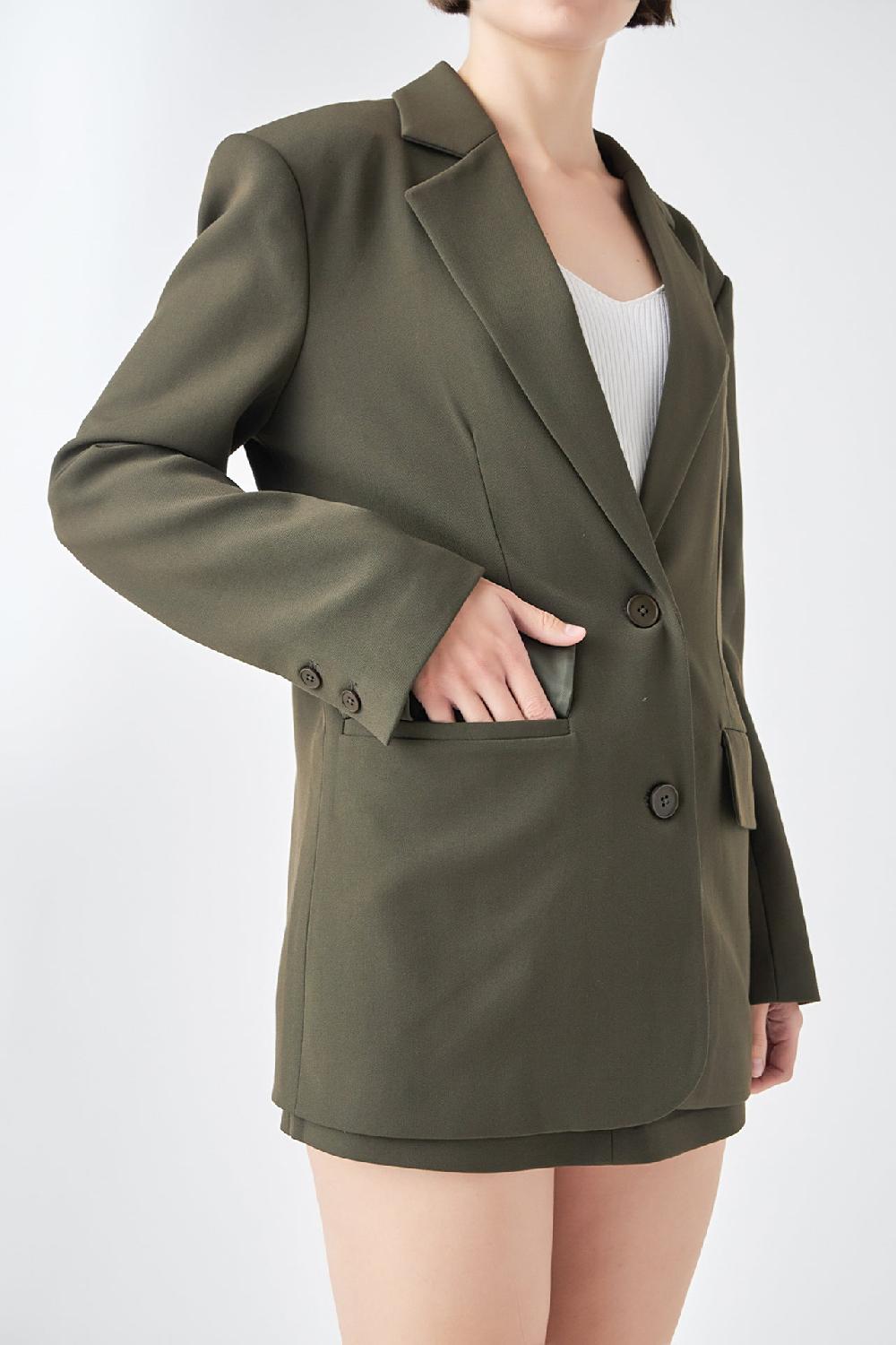 Endless Rose Oversized Notched Collar Blazer OLIVE
