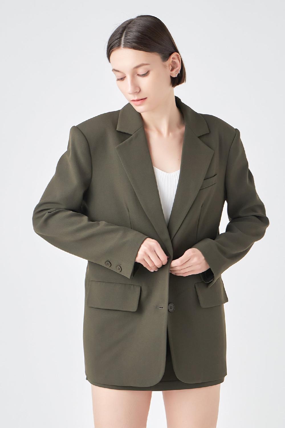 Endless Rose Oversized Notched Collar Blazer OLIVE
