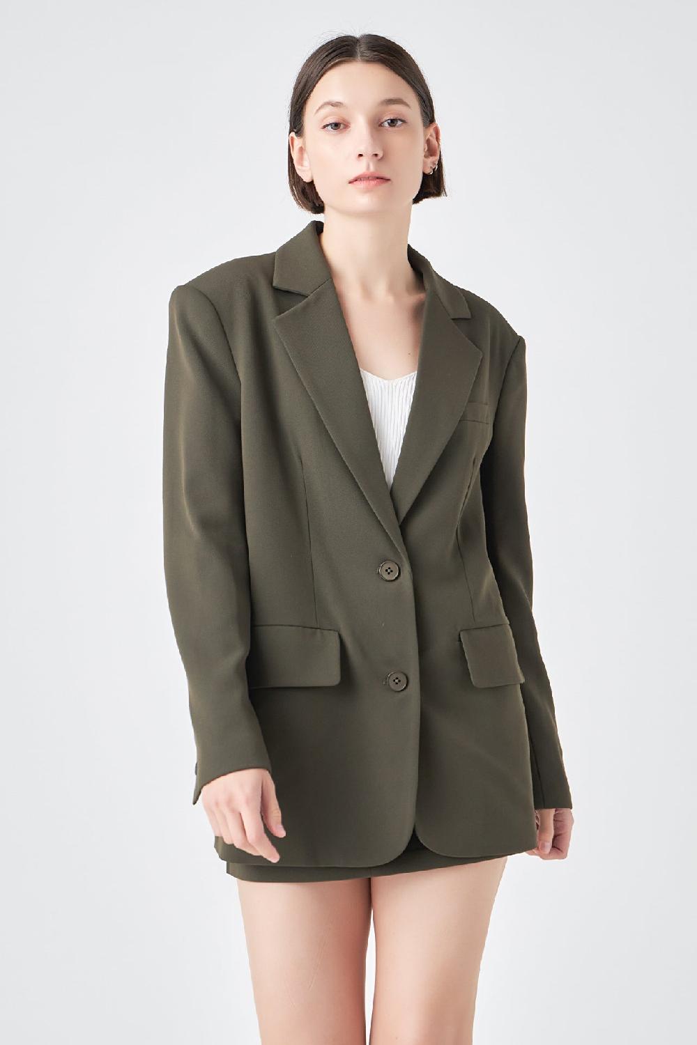 endless rose Oversized Notched Collar Blazer OLIVE
