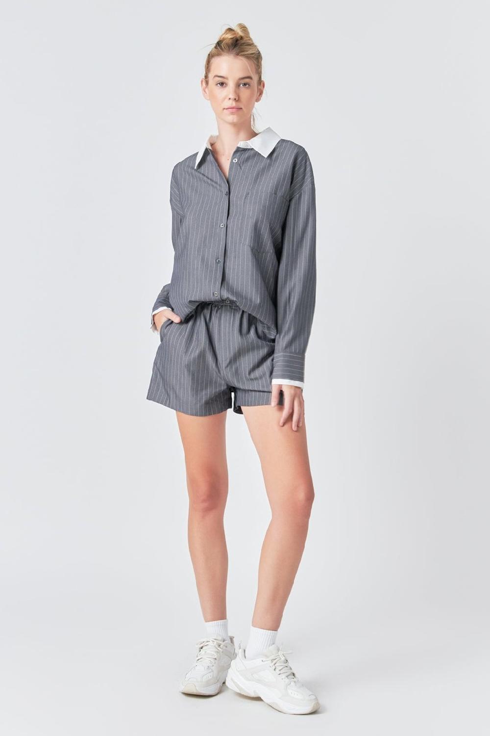 Endless Rose Oversized Pinstripe Shirt GREY