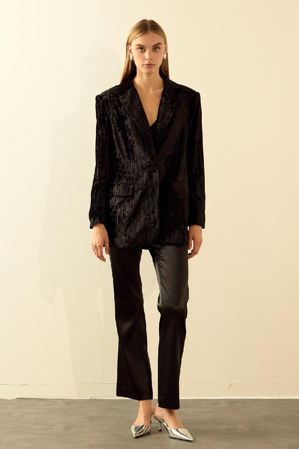 endless rose Oversized Velvet Blazer BLACK