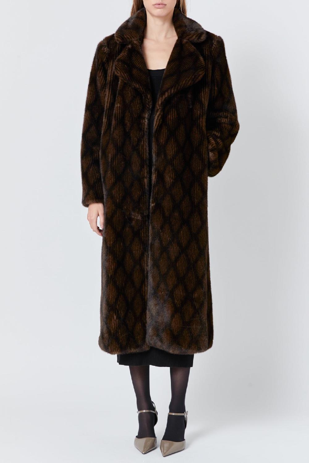 Endless Rose Patterned Faux Fur Coat BROWN