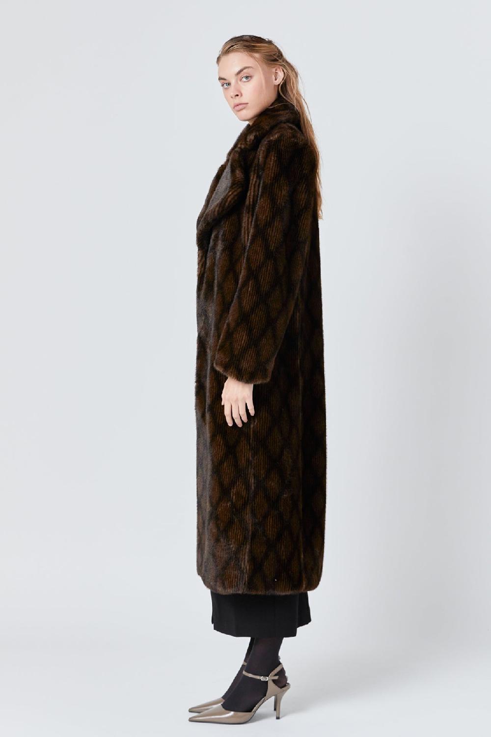 Endless Rose Patterned Faux Fur Coat BROWN