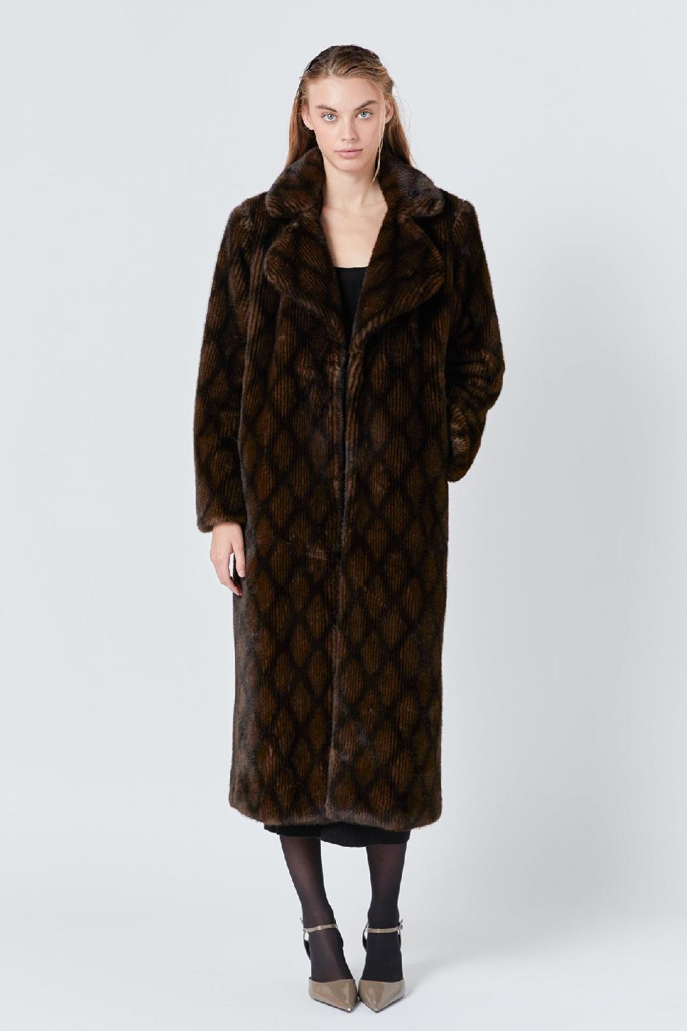 endless rose Patterned Faux Fur Coat BROWN