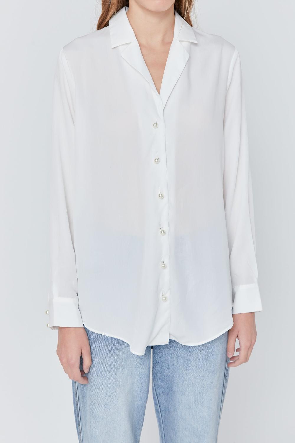 Endless Rose Pearl Button Collared Shirt WHITE