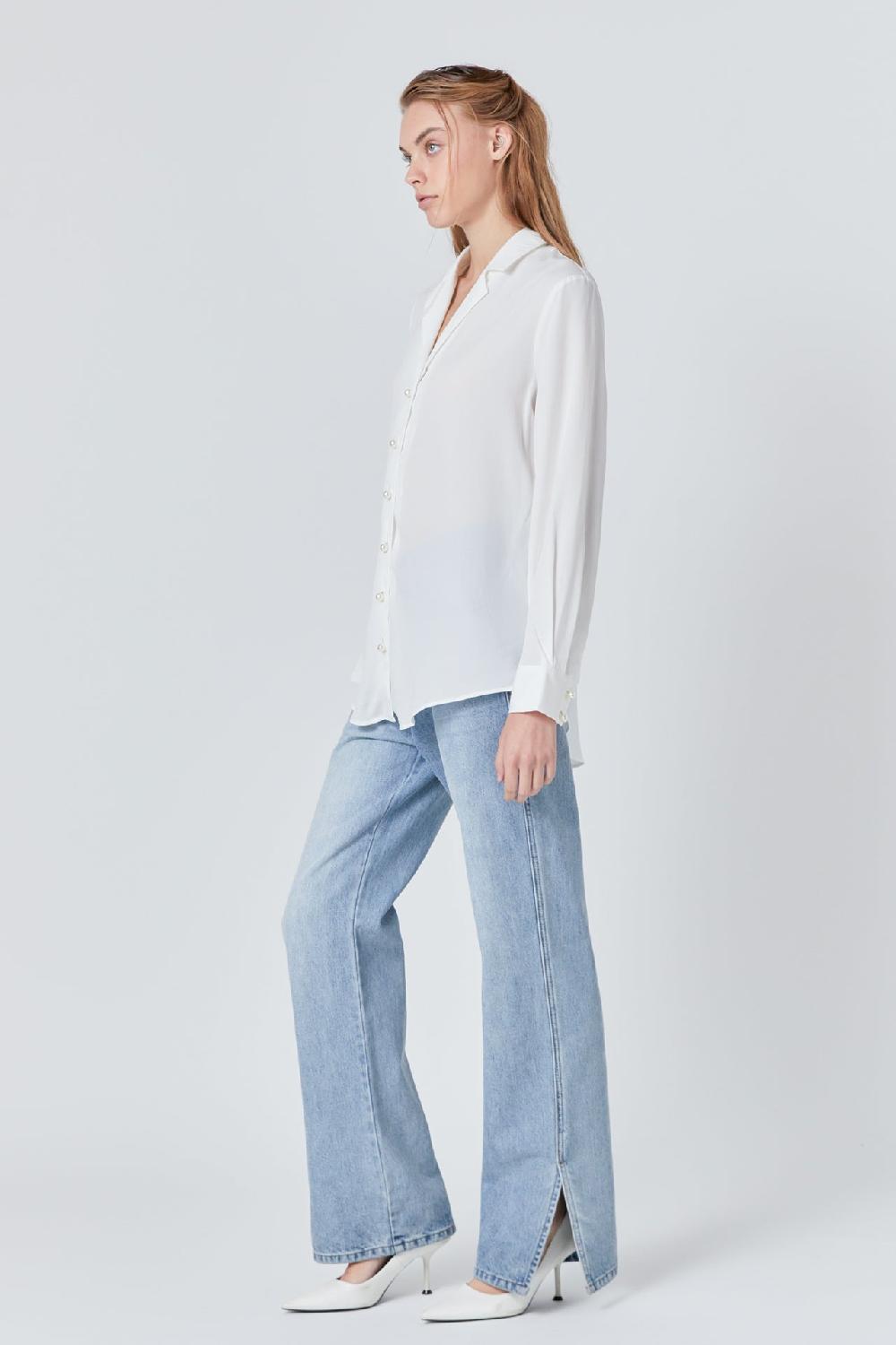 Endless Rose Pearl Button Collared Shirt WHITE