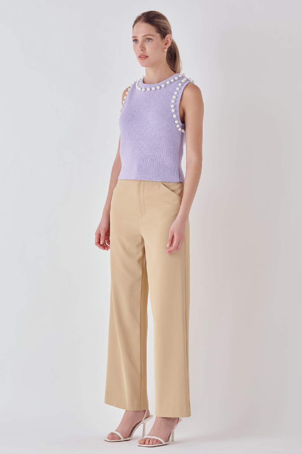 Endless Rose Pearl Detail Knit Tank Top LILAC