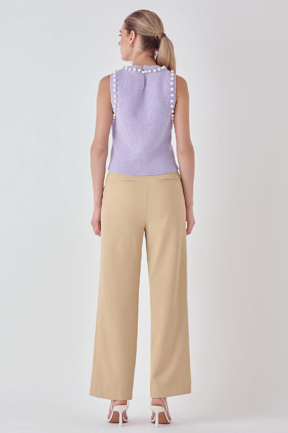 Endless Rose Pearl Detail Knit Tank Top LILAC