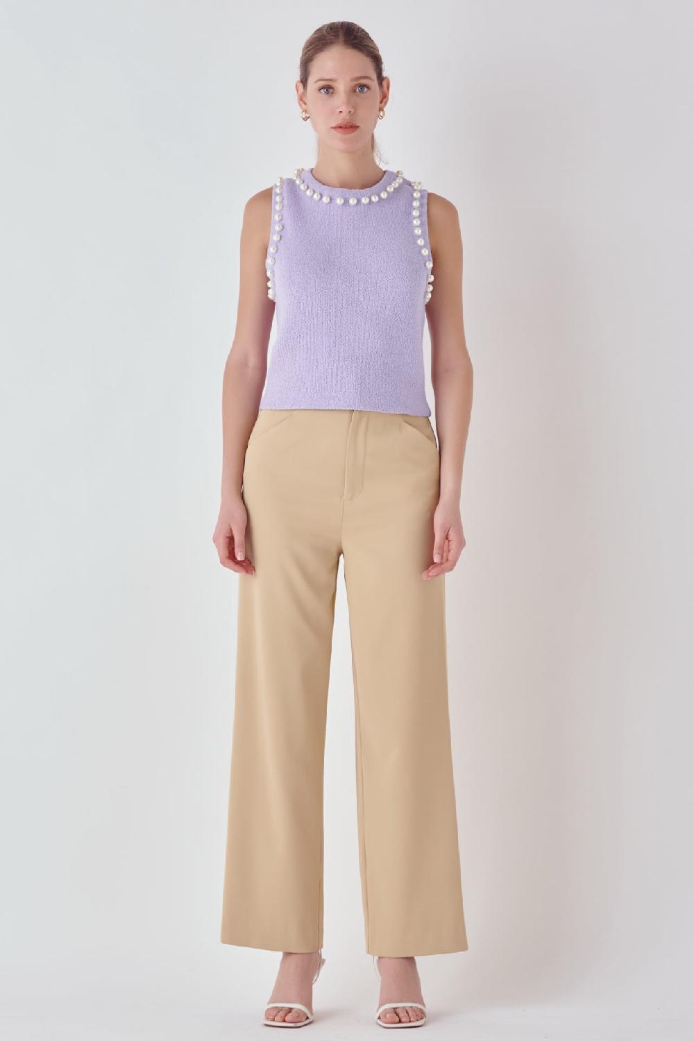 endless rose Pearl Detail Knit Tank Top LILAC