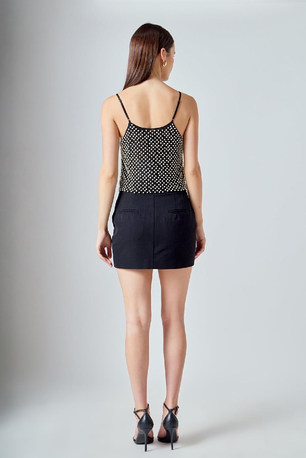 Endless Rose Pearl Embellished Cami Top BLACK