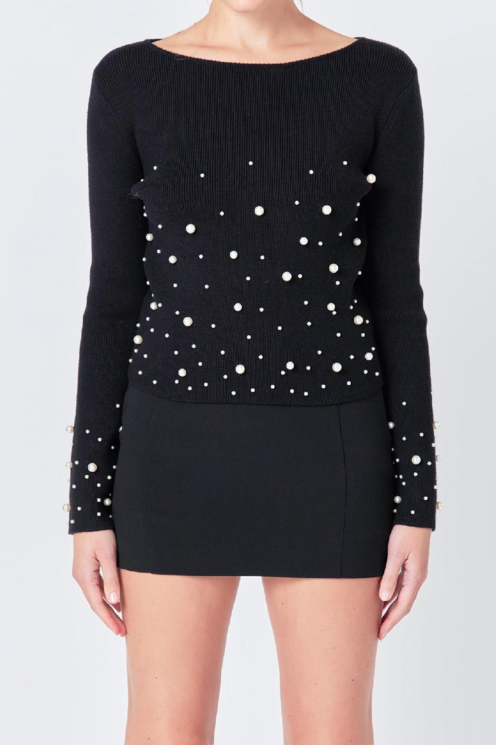 Endless Rose Pearl Embellished Sweater BLACK
