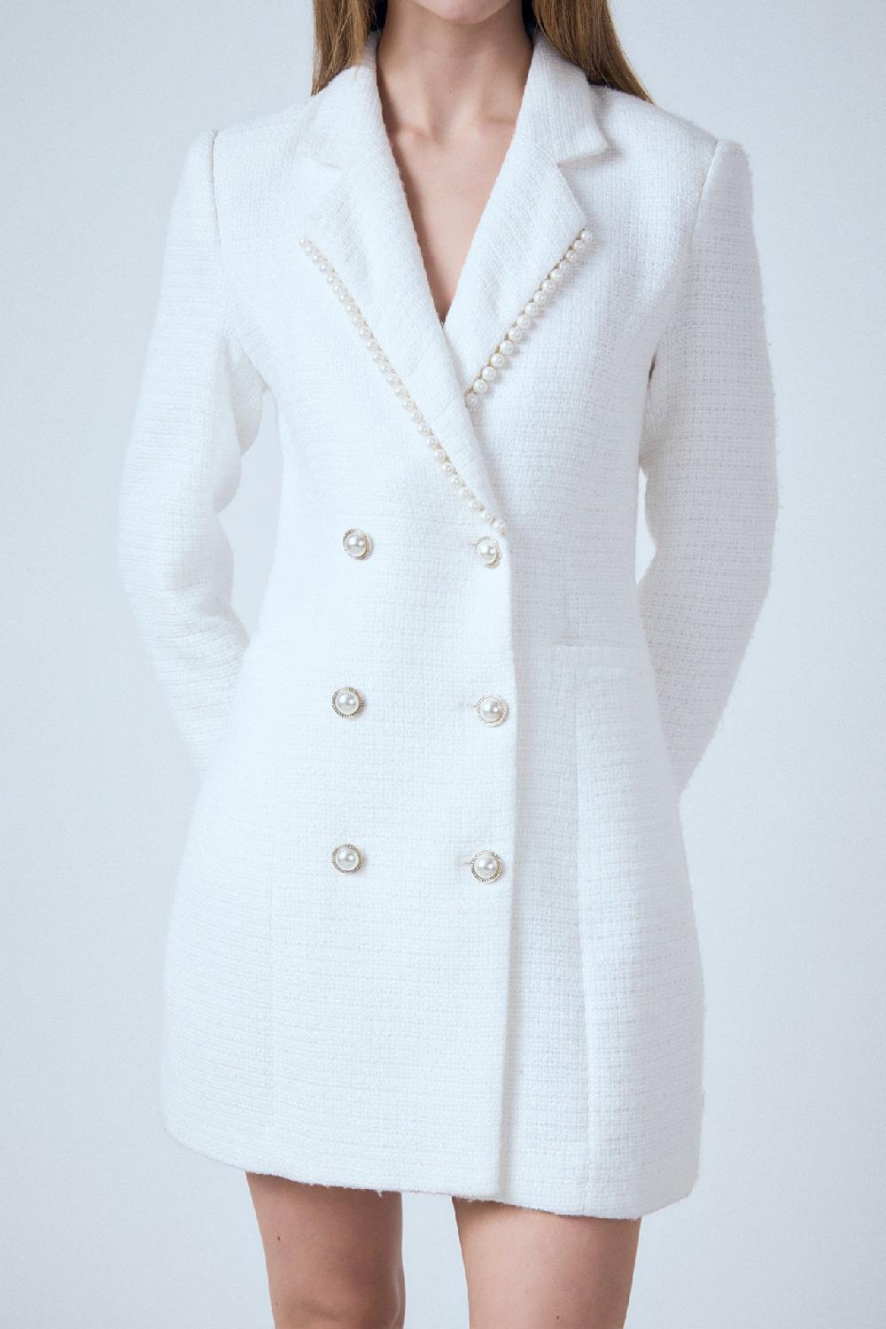 Endless Rose Pearl Trim Blazer Dress WHITE