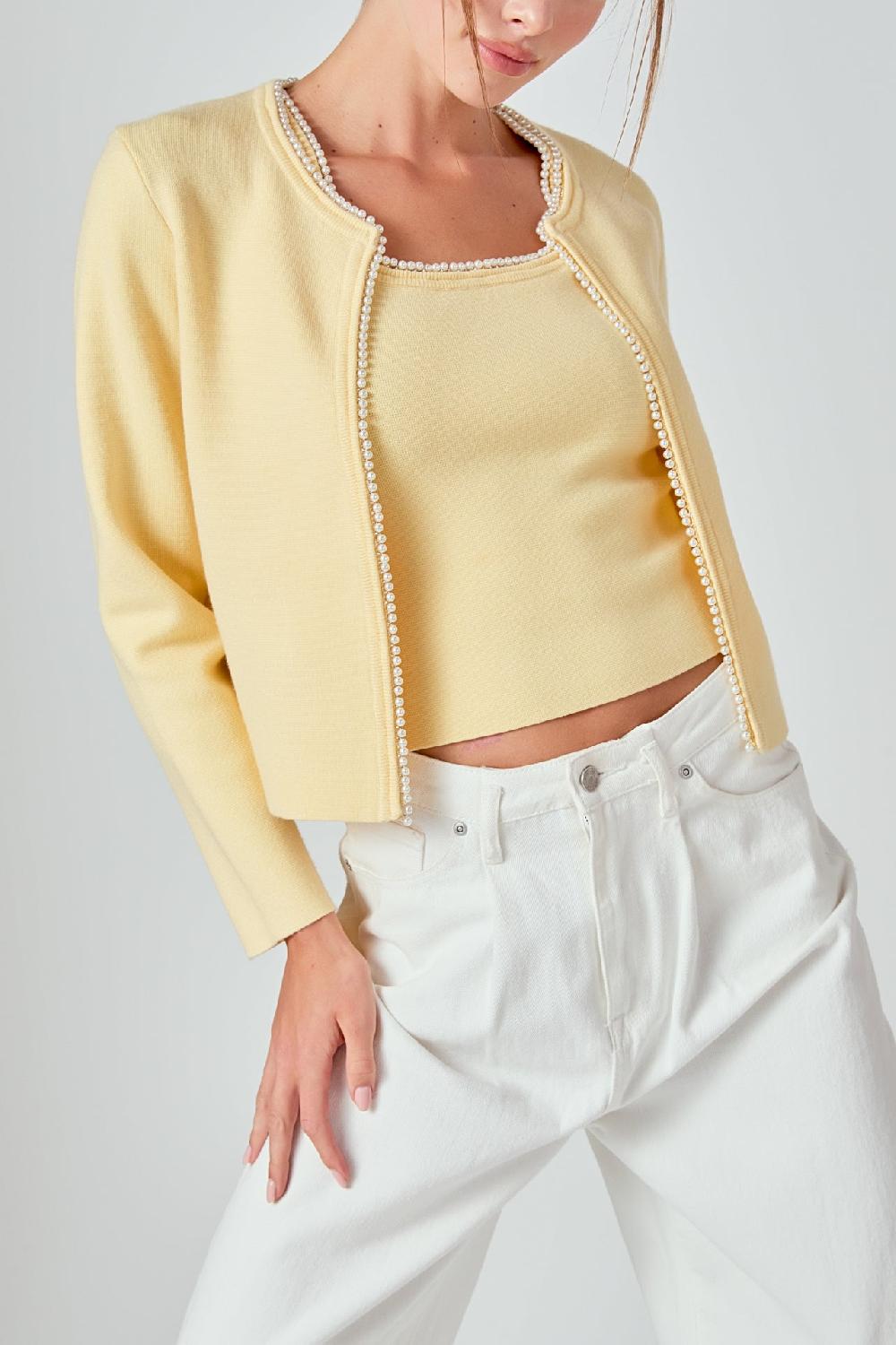 Endless Rose Pearl Trim Knit Cardigan BUTTER