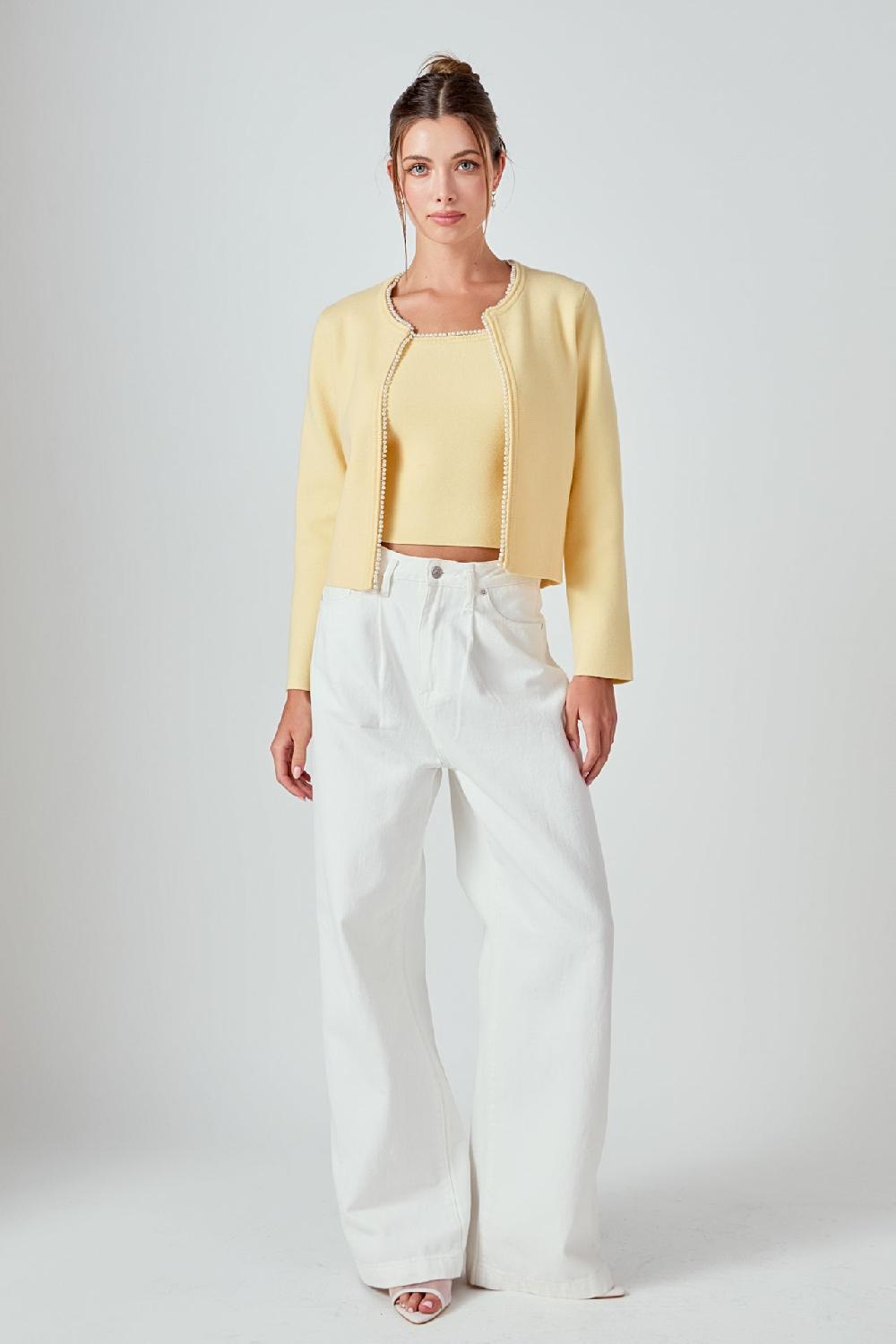 Endless Rose Pearl Trim Knit Cardigan BUTTER