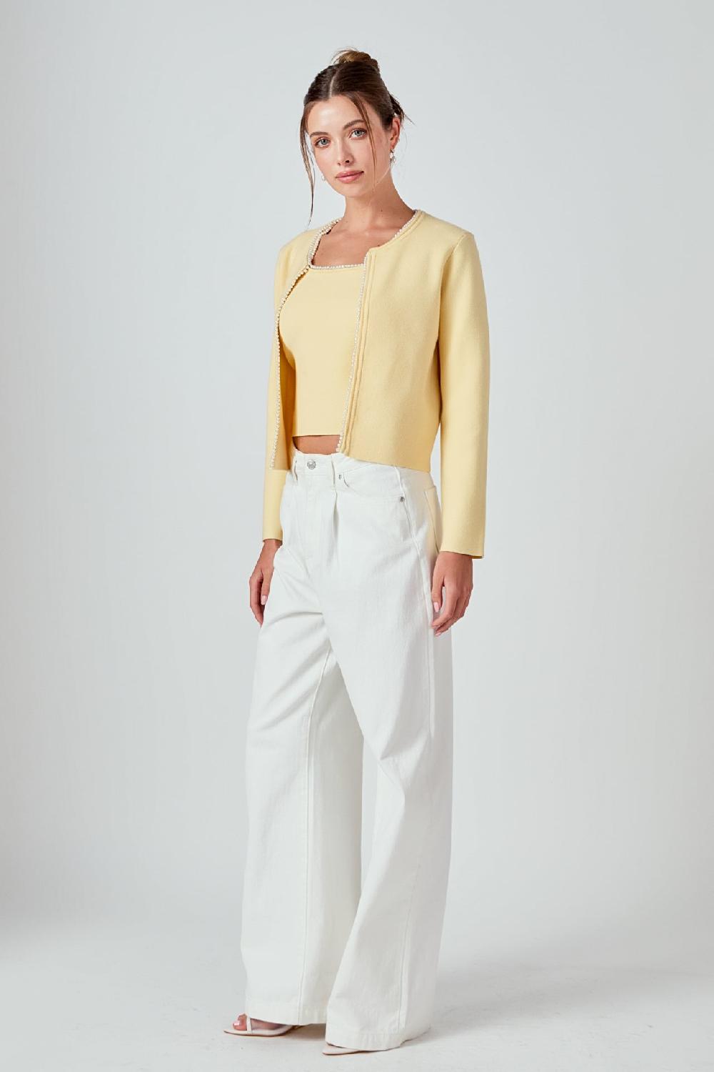 Endless Rose Pearl Trim Knit Cardigan BUTTER