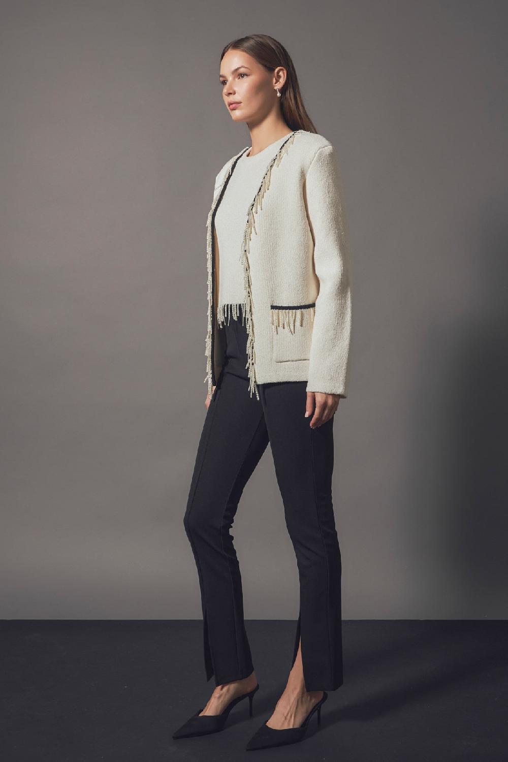 Endless Rose Pearl Trim Knit Cardigan CREAM