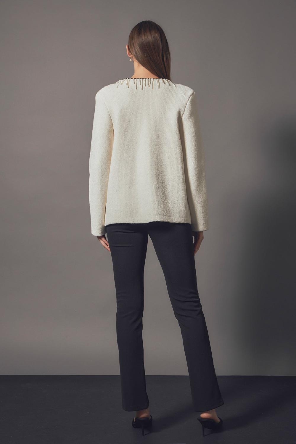 Endless Rose Pearl Trim Knit Cardigan CREAM