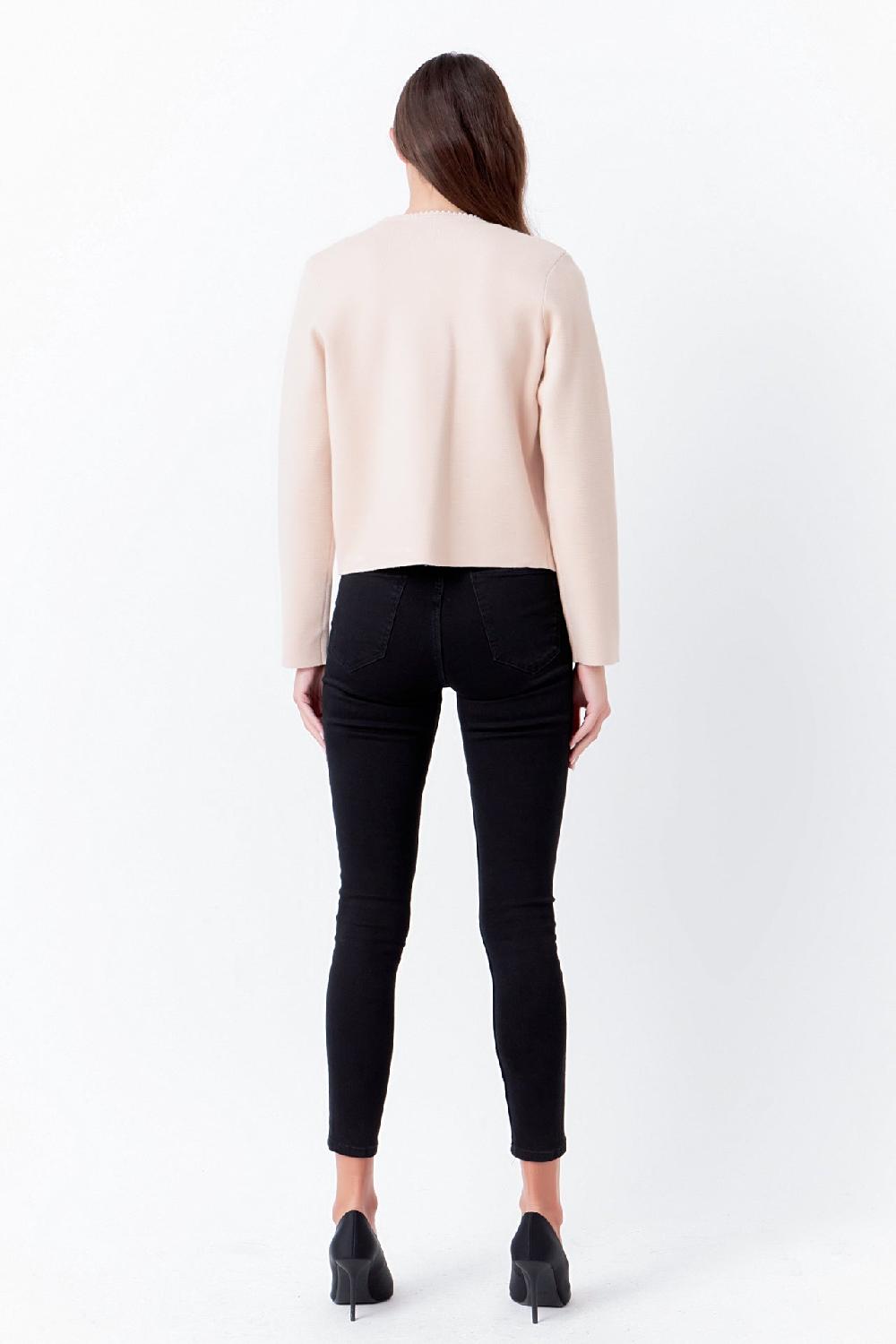 Endless Rose Pearl Trim Knit Cardigan TAUPE