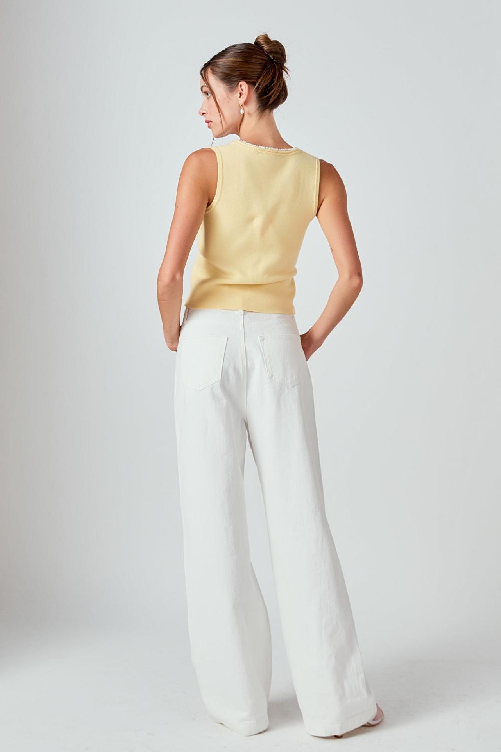 Endless Rose Pearl Trim Knit Tank Top BUTTER