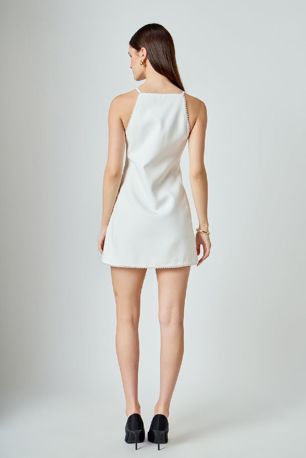 Endless Rose Pearl Trimmed Midi Dress WHITE