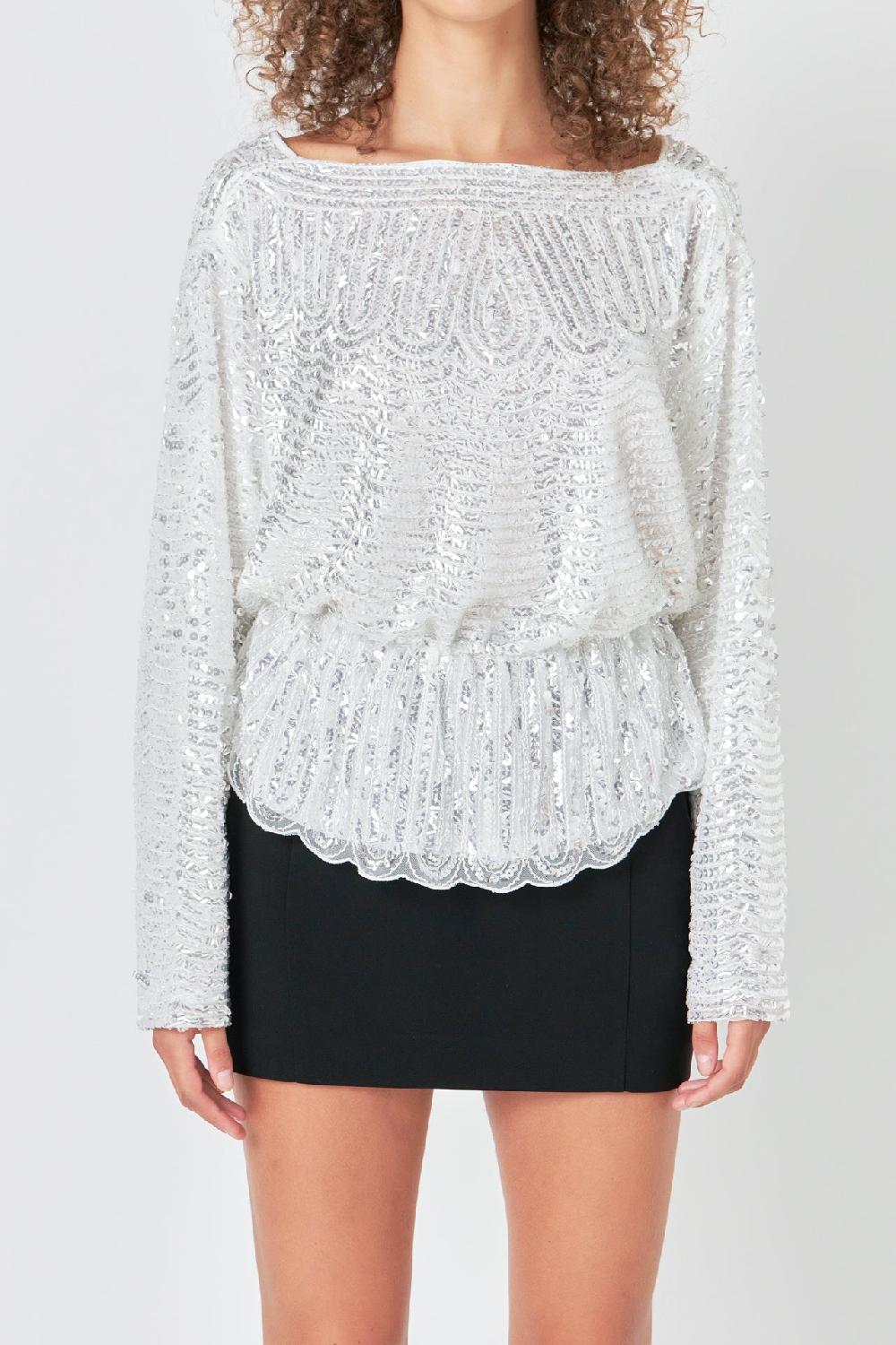 Endless Rose Peplum Sequins Top SILVER
