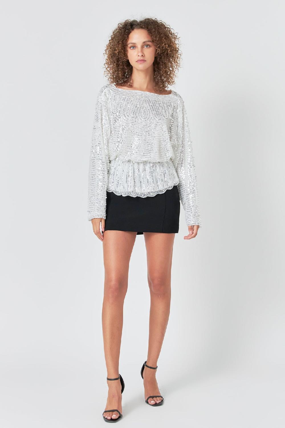 endless rose Peplum Sequins Top SILVER