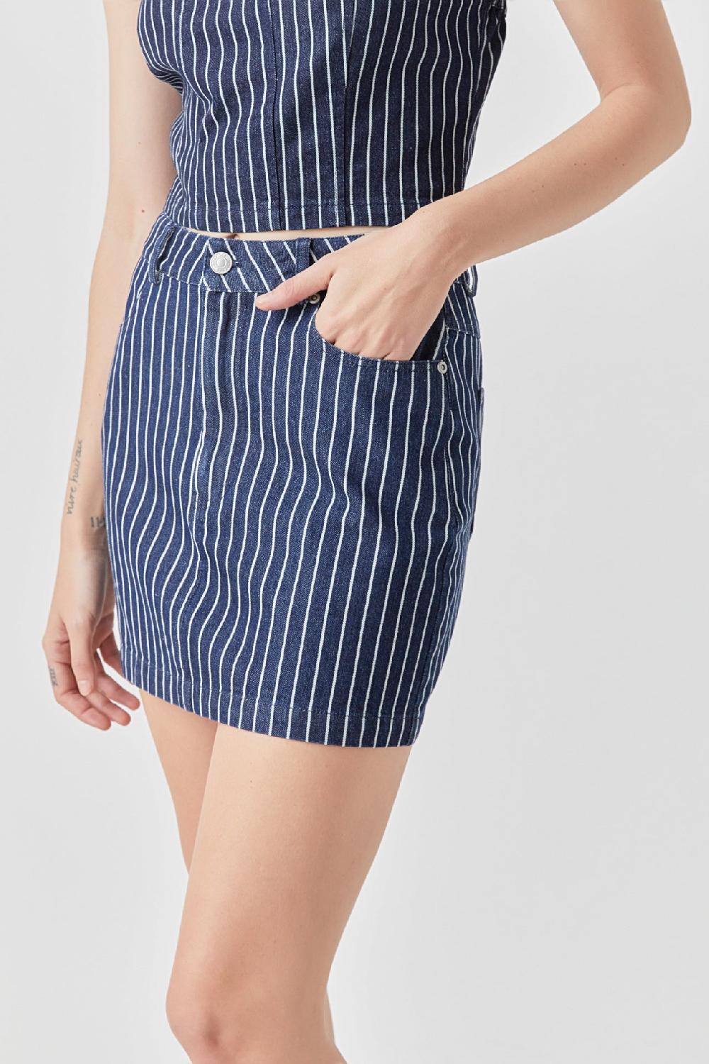 Endless Rose Pin Striped Denim Mini SKirt DENIM