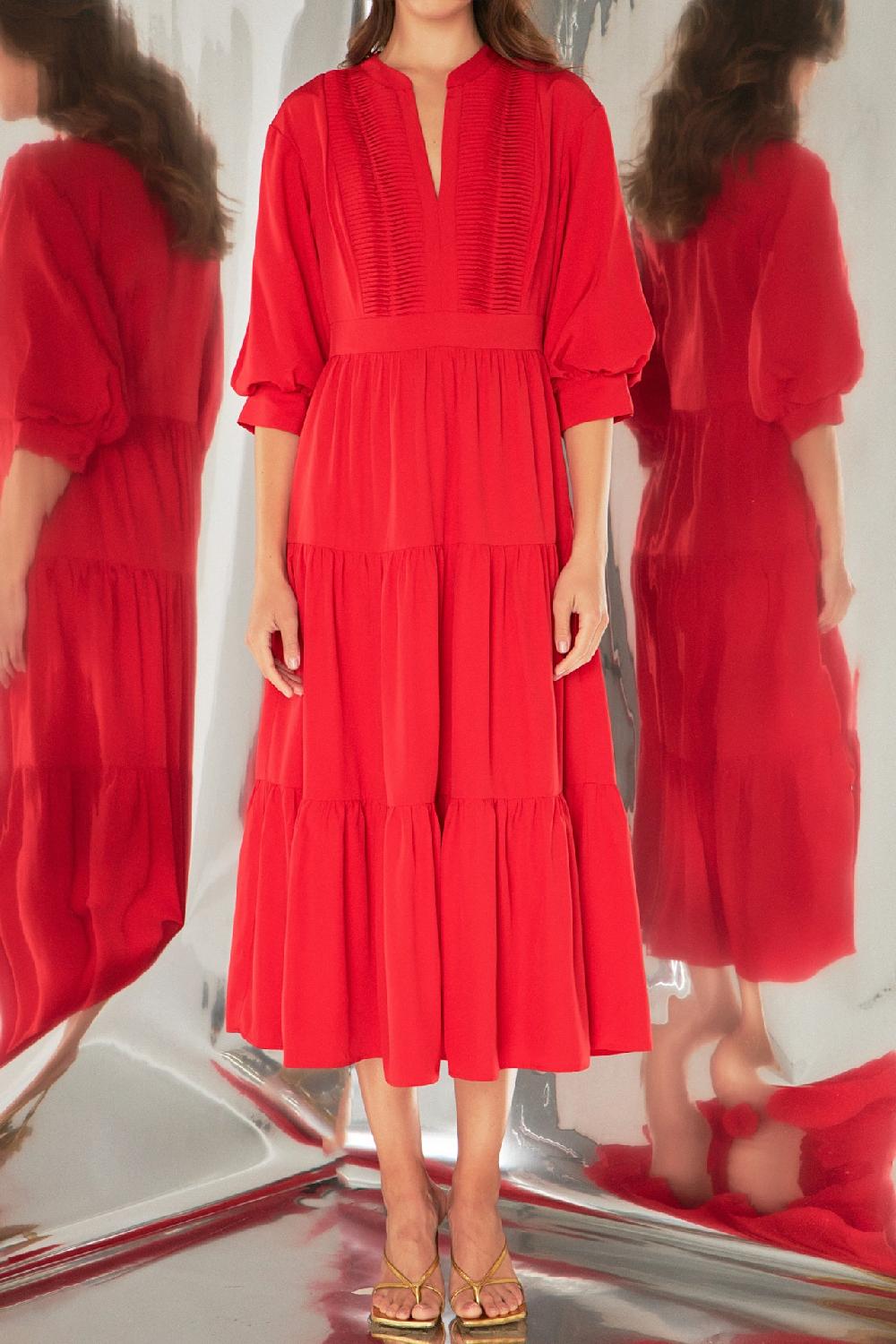 Endless Rose Pin Tuck Dress RED