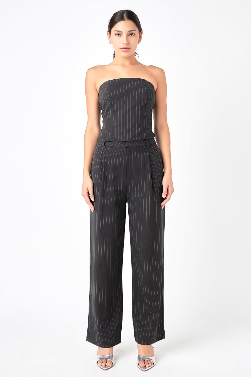 Endless Rose Pinstriped Tube Top BLACK