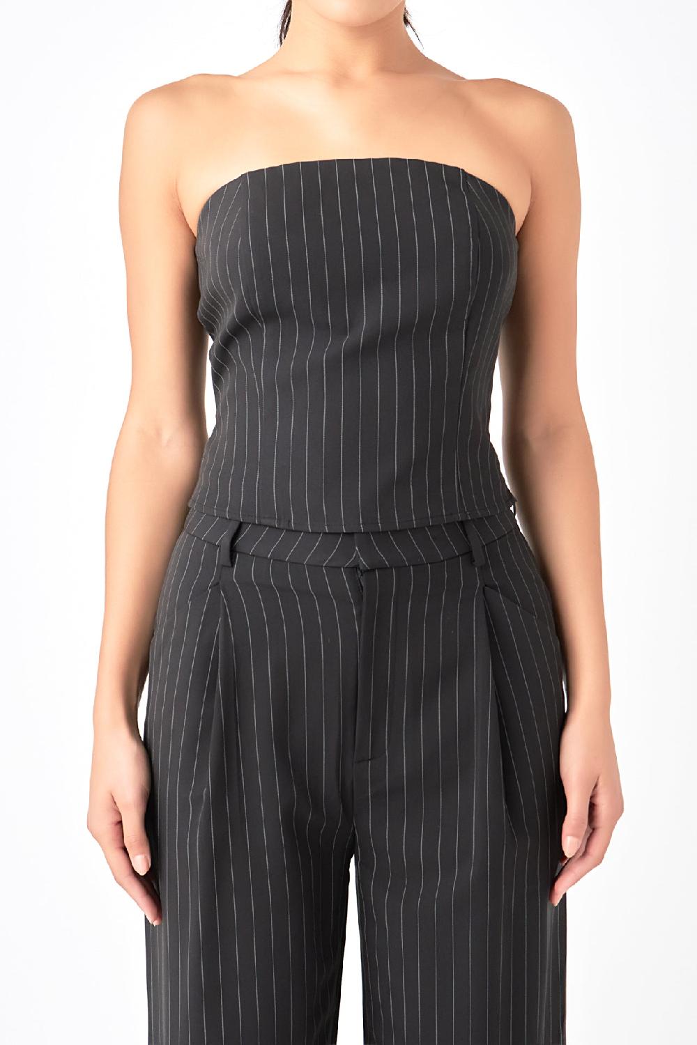 Endless Rose Pinstriped Tube Top BLACK